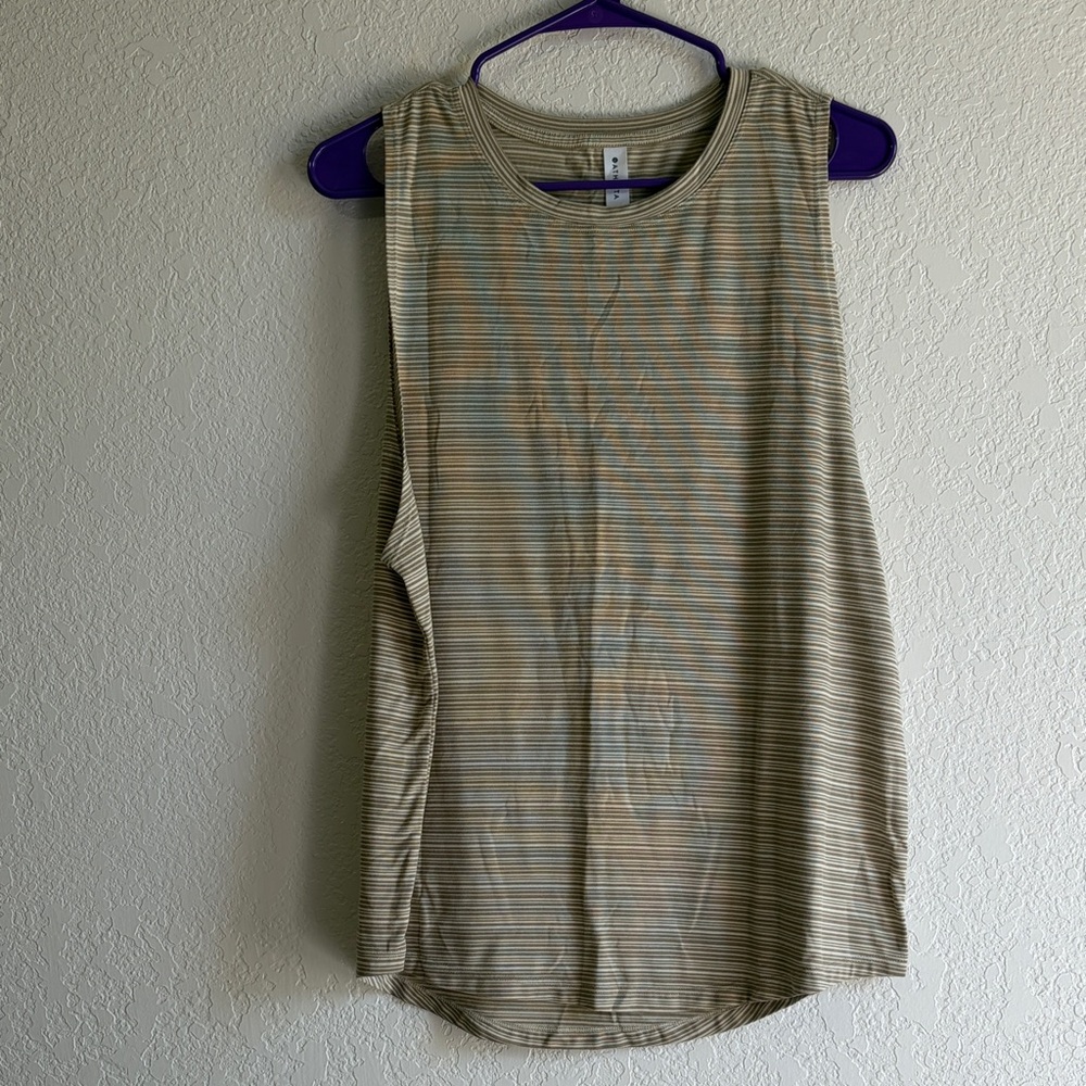 Athleta Beige and Green Striped Sleeveless Tank
